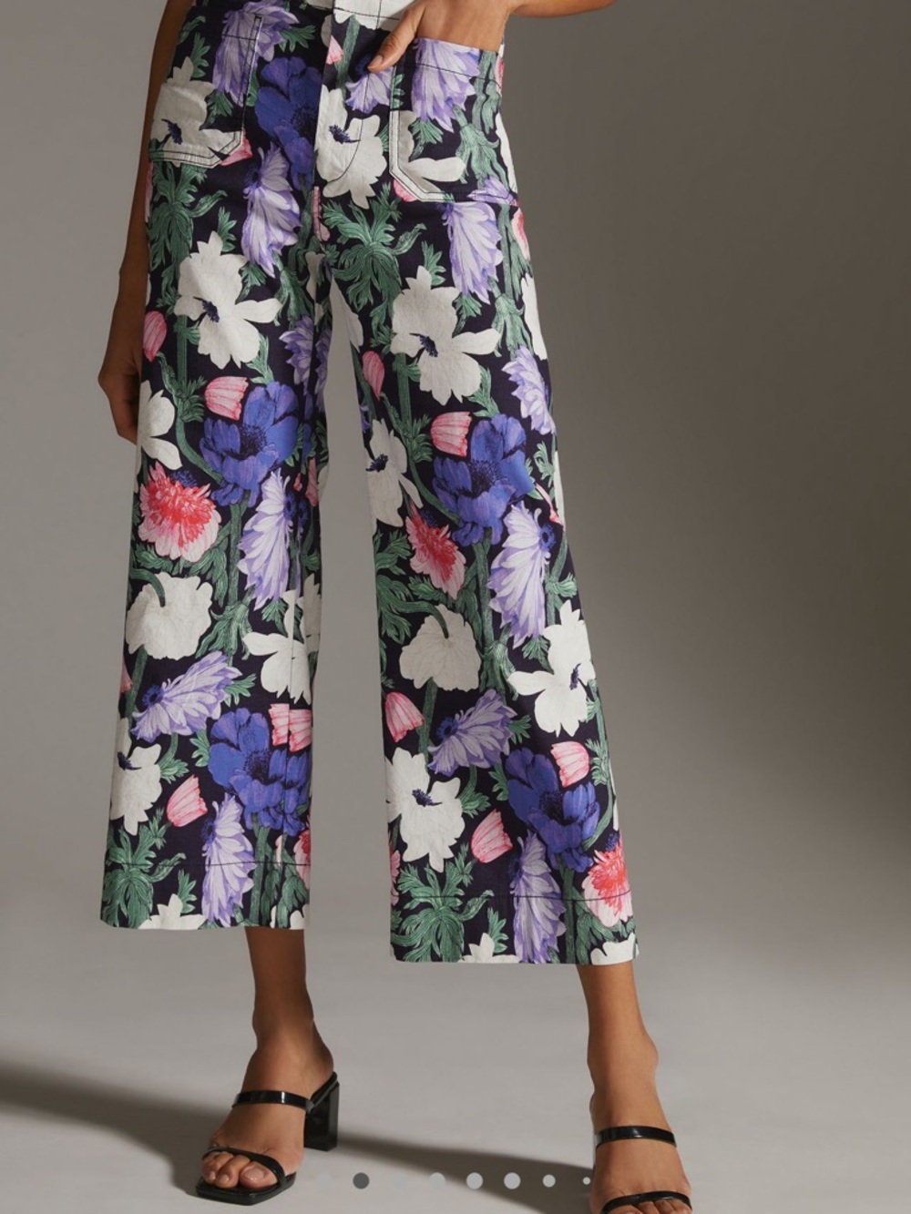 Anthropologie Cecilia Pettersson pants Floral Wide-Leg Crop Pants - Black Multi - Picture 2 of 12